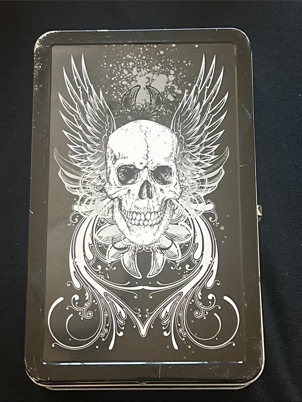 Used Skull with Wings Metal Wall Art - Black and White